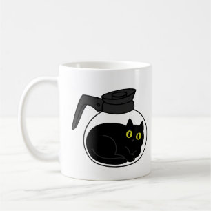 Café Gato Negro Curioso en Taza de Cafetera