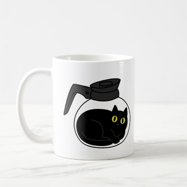 Café Gato Negro Curioso en Taza de Cafetera (Izquierda)