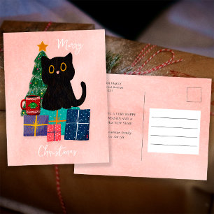 Café Gato Negro Lindo Navidad Rosa Festiva