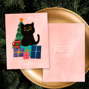 Café Gato Negro Mono Lindo Navidad Rosa Festiva
