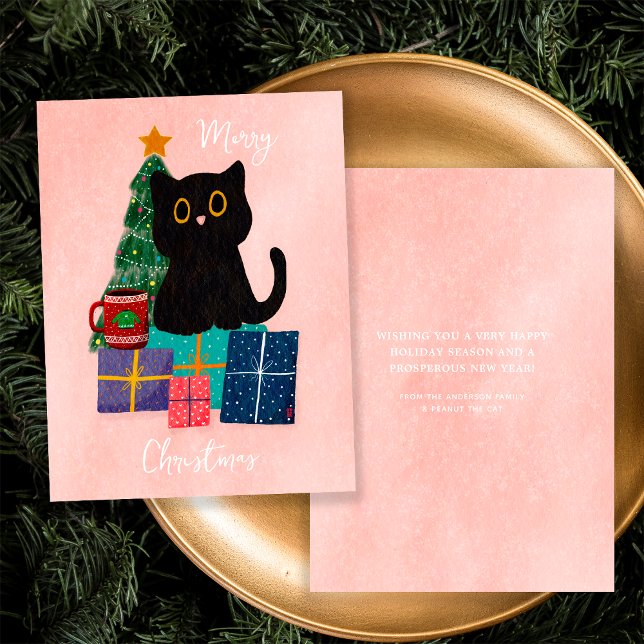 Café Gato Negro Mono Lindo Navidad Rosa Festiva (Front and Back)