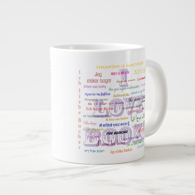 Café Gigante Amo los libros en taza del jumbo de 40 idiomas (Derecha)