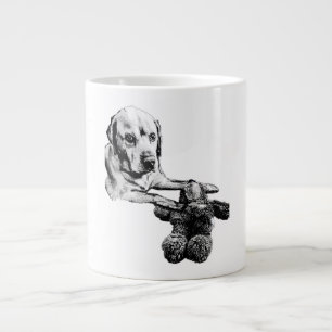 Café Gigante Perro y oso de peluche   Taza negra y blanca