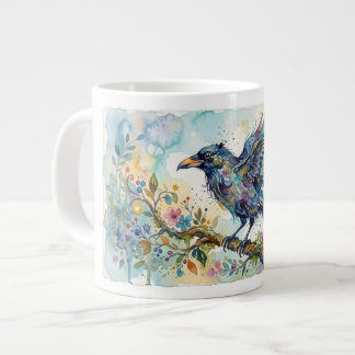 Café Gigante Taza abstracta caprichosa de cuervo con acuarela