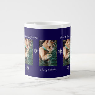 Café Gigante Taza Azul Marino Personalizada con Foto de Gato