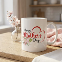 Taza con Corazón Floral del Día de la Madre Feliz