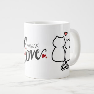 Café Gigante Taza con iniciales de nombres de pareja del día de