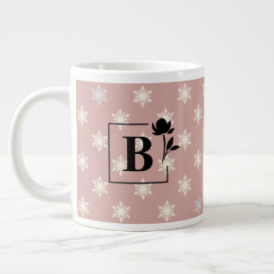 Café Gigante Taza con Monograma de Copo de Nieve Rosa Polvorien
