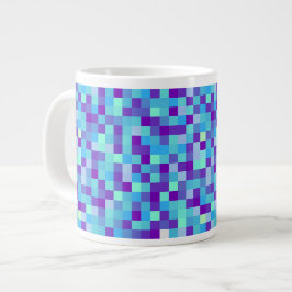 Café Gigante Taza con patrón de píxeles azules y morados