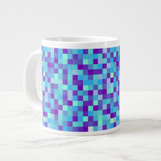 Café Gigante Taza con patrón de píxeles azules y morados