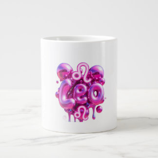 Café Gigante Taza con tipografía de Leo en letras burbuja rosad