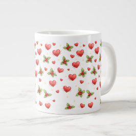 Café Gigante Taza Corazones de Navidad y Acebo