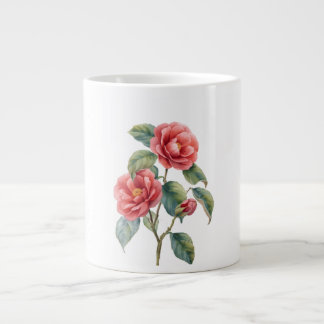 Café Gigante Taza de arte botánico de camelia rosa vintage