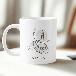 Café Gigante Taza de Arte de Línea de Hijab Personalizada Verso