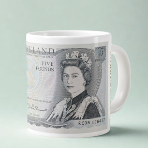 Café Gigante Taza de Billete Británico de £5 de 1971 – Reina Is
