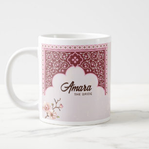 Café Gigante Taza de Boda Personalizada – Arco Granate y Rosa