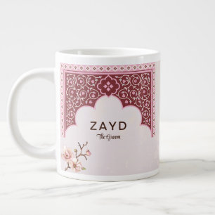 Café Gigante Taza de boda personalizada – Arco granate y rosa