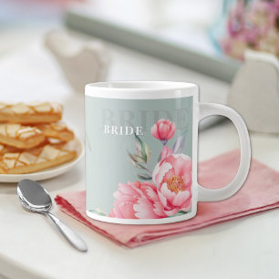 Café Gigante Taza de boda verde salvia peonía Regalo de fiest