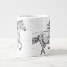 Taza de cerámica con elegante boceto ecuestre