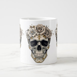 Café Gigante Taza de cráneo floral de marfil Halloween gótico