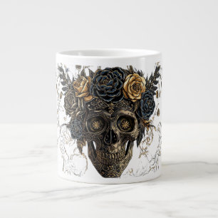 Café Gigante Taza de cráneo floral de marfil Halloween gótico