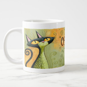 Café Gigante Taza de cumpleaños divertida de gato negro con ojo