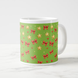 Café Gigante Taza de estrellas y lazos de Navidad verdes