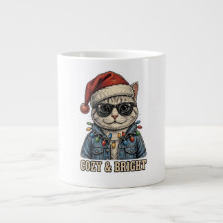 Café Gigante Taza de gato de Navidad acogedora y brillante