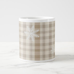 Café Gigante Taza de Gingham a Cuadros Copo de Nieve – Beige y