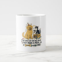 Taza de ilustración divertida de perro y gato deso
