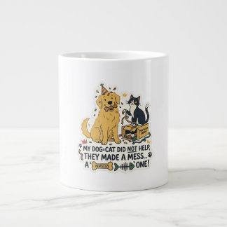 Café Gigante Taza de ilustración divertida de perro y gato deso