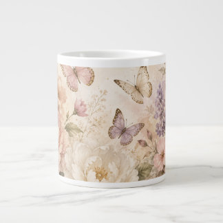 Café Gigante Taza de mariposa y flores en acuarela