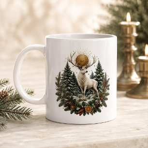 Café Gigante Taza de Navidad con Ciervo Blanco bajo la Luz de l