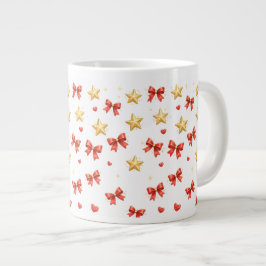 Café Gigante Taza de Navidad Estrellas Doradas y Lazos Rojos