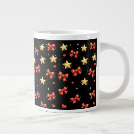 Café Gigante Taza de Navidad Negra Estrellas y Lazos