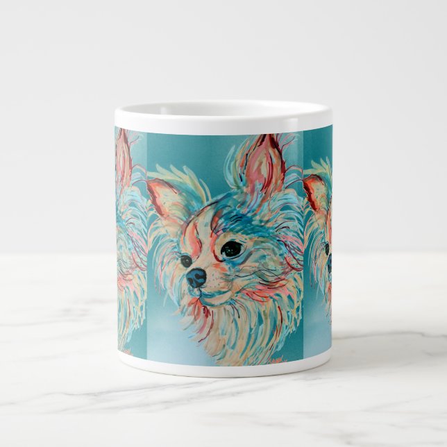 Café Gigante Taza de pelo largo de la chihuahua del arte pop (Frente)