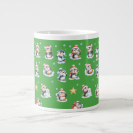 Café Gigante Taza de pingüino de Navidad verde