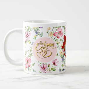 Café Gigante Taza del Día de la Madre con Foto Floral de la Mej
