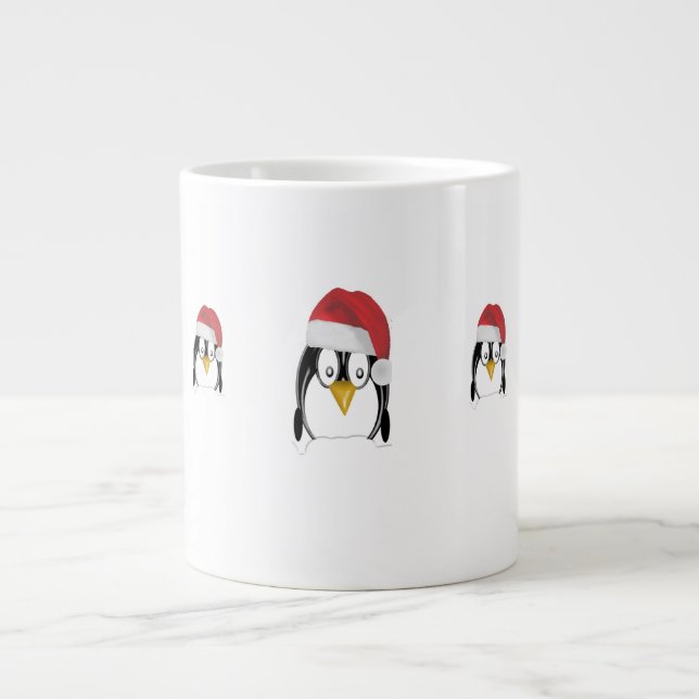 Café Gigante Taza del dibujo animado de Penquins del navidad (Frente)