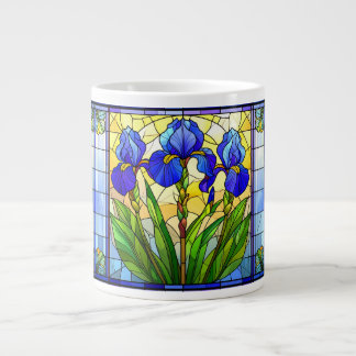 Café Gigante Taza especial de vidrio emplomado con iris azul