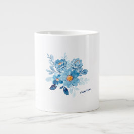 Café Gigante Taza especializada en flores de acuarela azul eleg