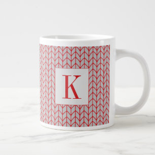 Café Gigante Taza grande blanca de punto gris ROJO + Inicial
