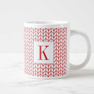 Café Gigante Taza grande blanca de RED LINE KNIT + Inicial