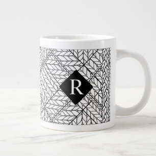 Café Gigante Taza grande de punto argyle blanca + Inicial II