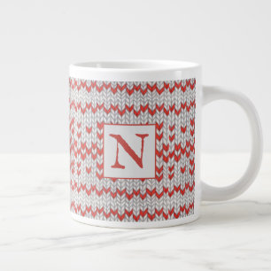 Café Gigante Taza grande de punto nórdico rojo + inicial