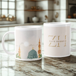 Café Gigante Taza Jumbo 20oz • Arte acuarela de Masjid an-Nabaw