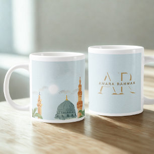Café Gigante Taza Jumbo 20oz • Cúpula Verde de Madinah Acuarela