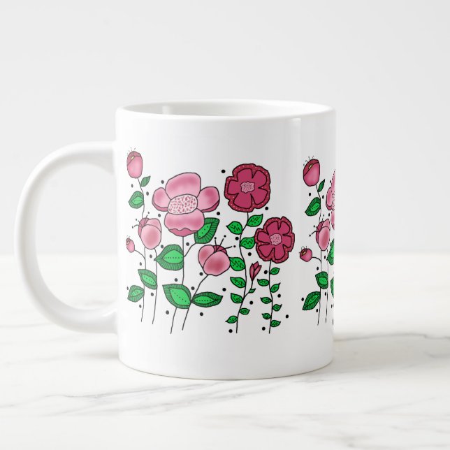 Café Gigante Taza Jumbo de 20 oz. con flores rosadas (Izquierda)