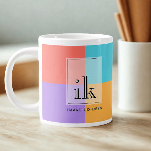 Café Gigante Taza Jumbo de 20oz con monograma de bloque de colo