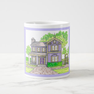 Café Gigante Taza Jumbo de Casa Victoriana de 1938 con Morado